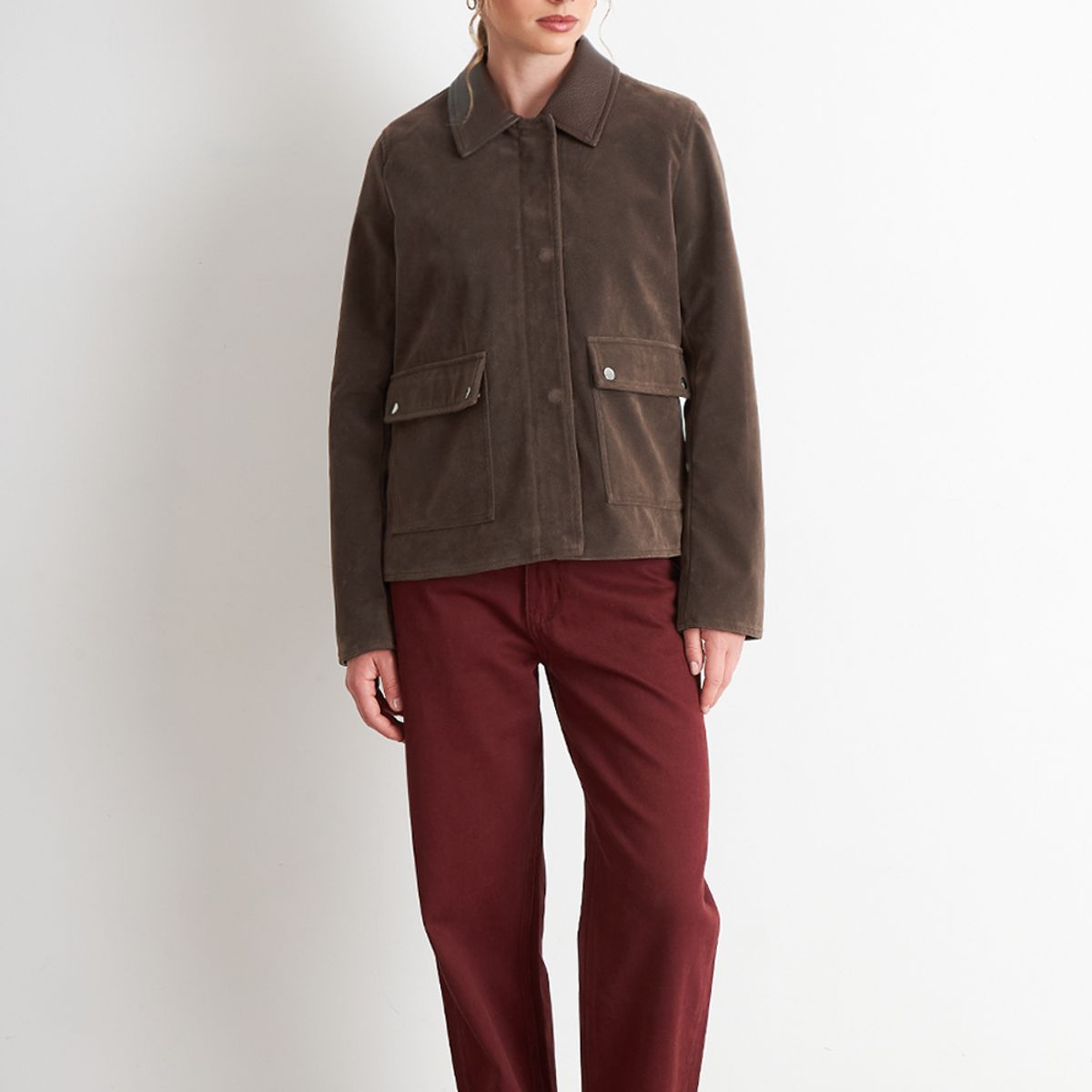 NICOPOLY - Chaqueta Tipo Gamuza Cuello Ecocuero Café Nicopoly