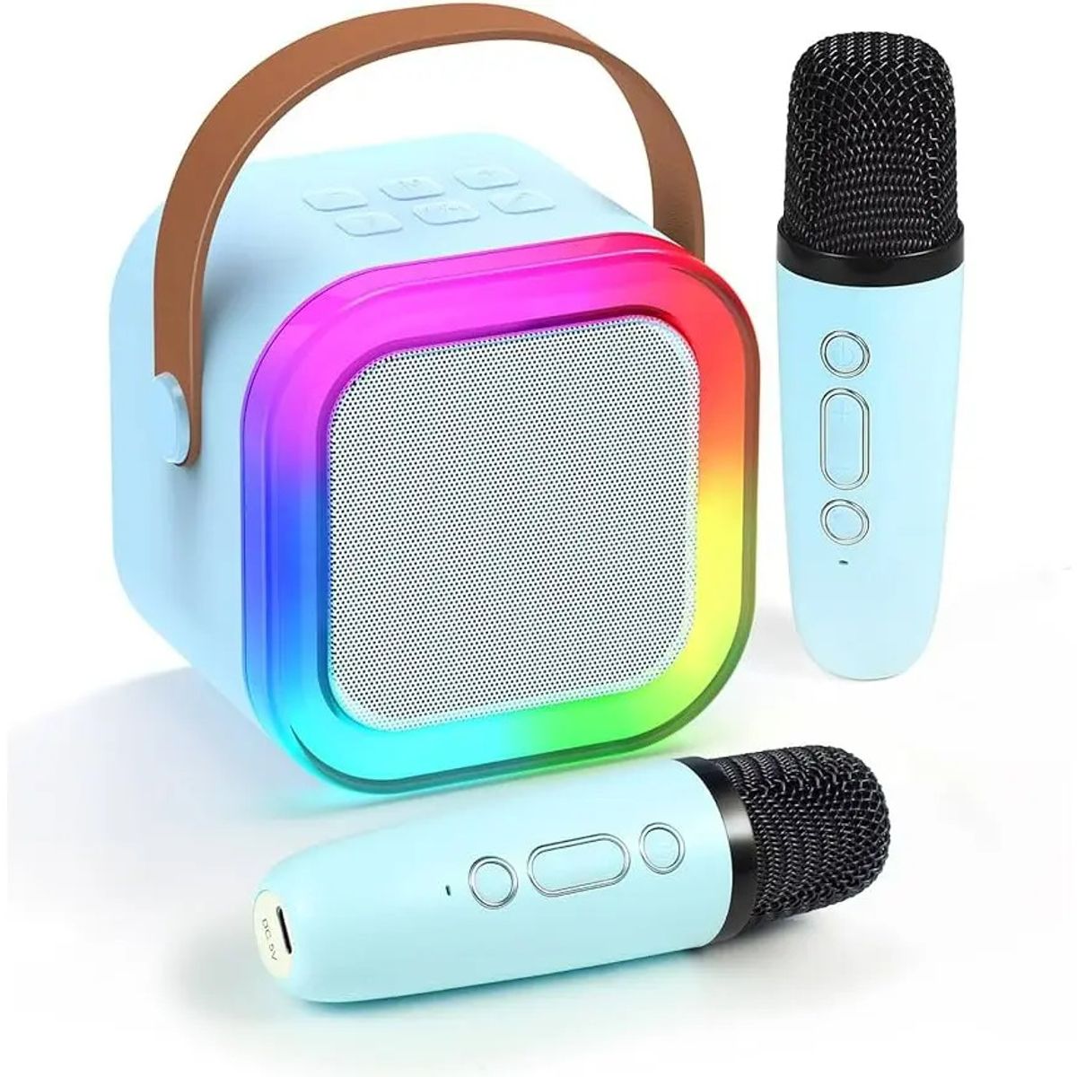 GENERICO - Mini Parlante Karaoke Efectos Sonidos Luz Led + 2 Microfono