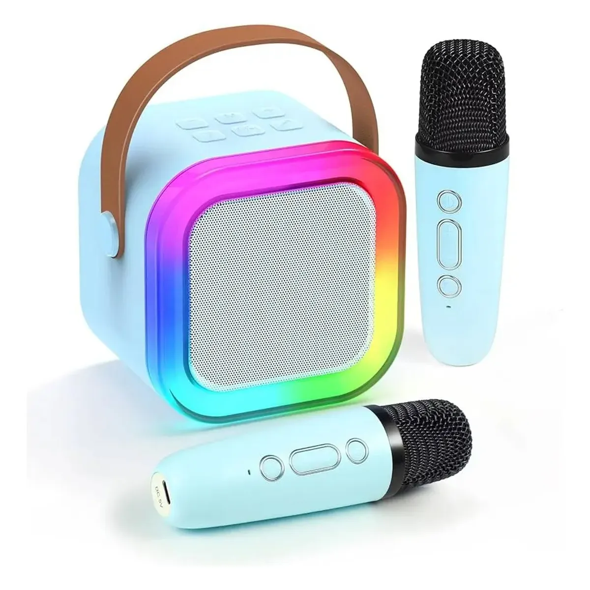 GENERICO - Mini Parlante Karaoke Efectos Sonidos Luz Led + 2 Microfono