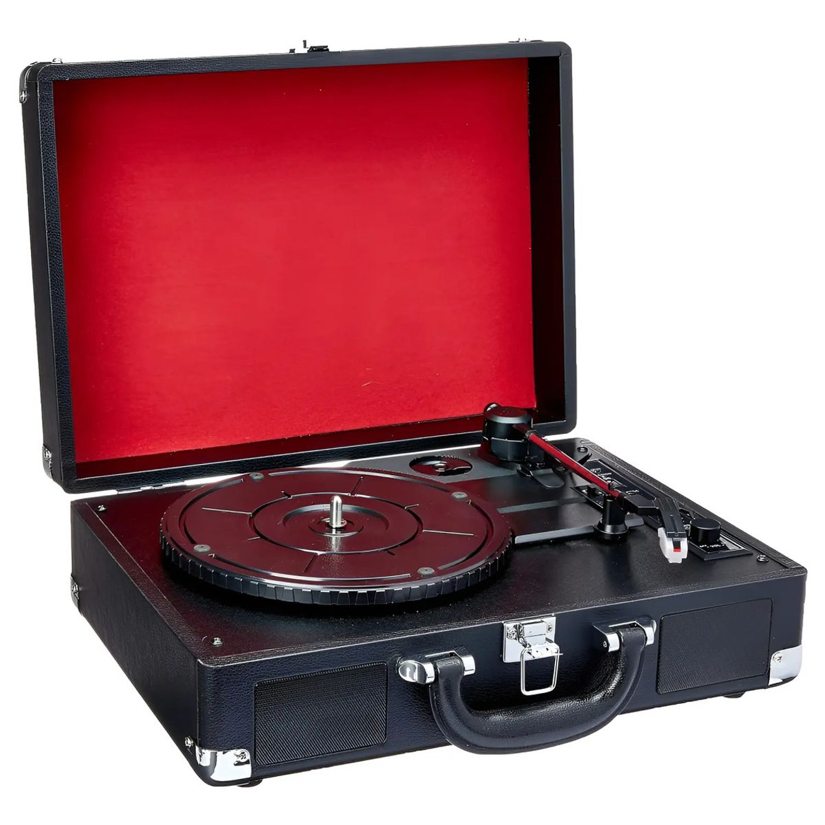 GENERICO - Tocadiscos 3 Velocidades Maleta Ecocuero Parlante Bluetooth Negro - 295023