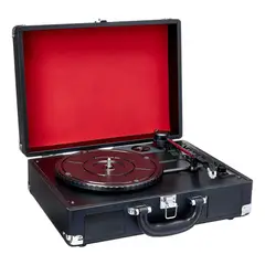GENERICO - Tocadiscos 3 Velocidades Maleta Ecocuero Parlante Bluetooth Negro - 295023