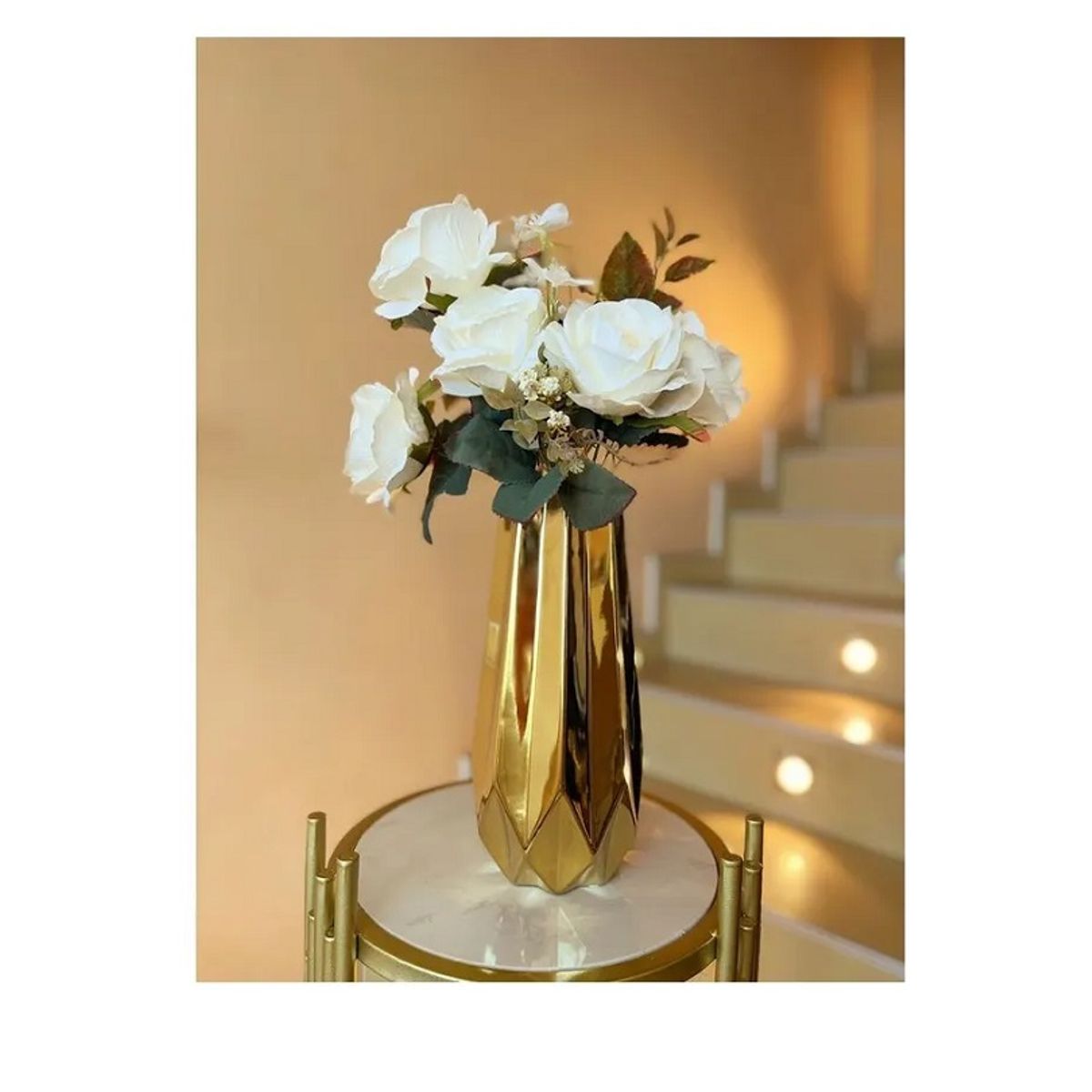 GENERICO - JARRON DE CERAMICA NORDICO DECORATIVO TALLA L, COLOR DORADO MEDIDA 30* 8