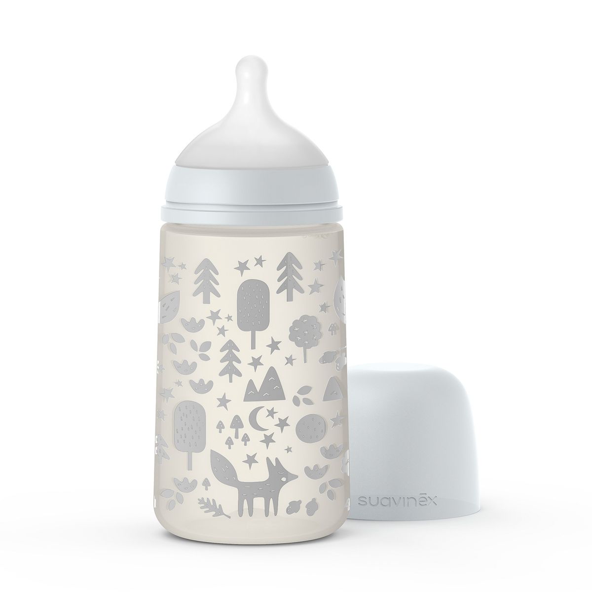 SUAVINEX - MAMADERA DE FLUJO MEDIO PRINTS CON TETINA FISIOLÓGICA SX PRO 270ML FOX GRIS