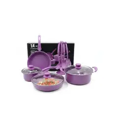 GENERICO - Set De Ollas Moradas Bateria Antiadherente 14pcs Color Morado