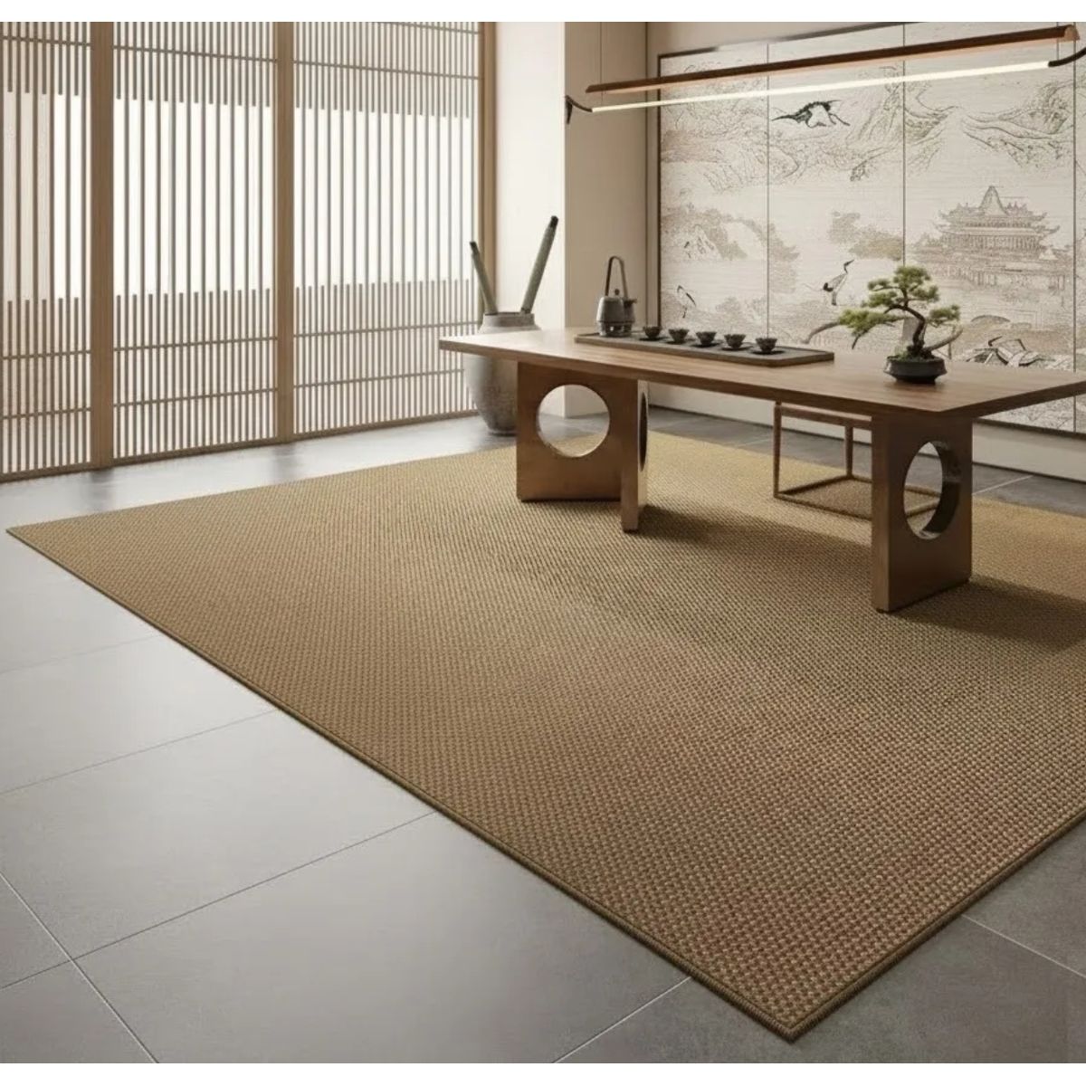 GENERICO - ALFOMBRA  MARRON MINIMALISTA TEXTURA RELIEVE GEOMÉTRICO 160X200 WM