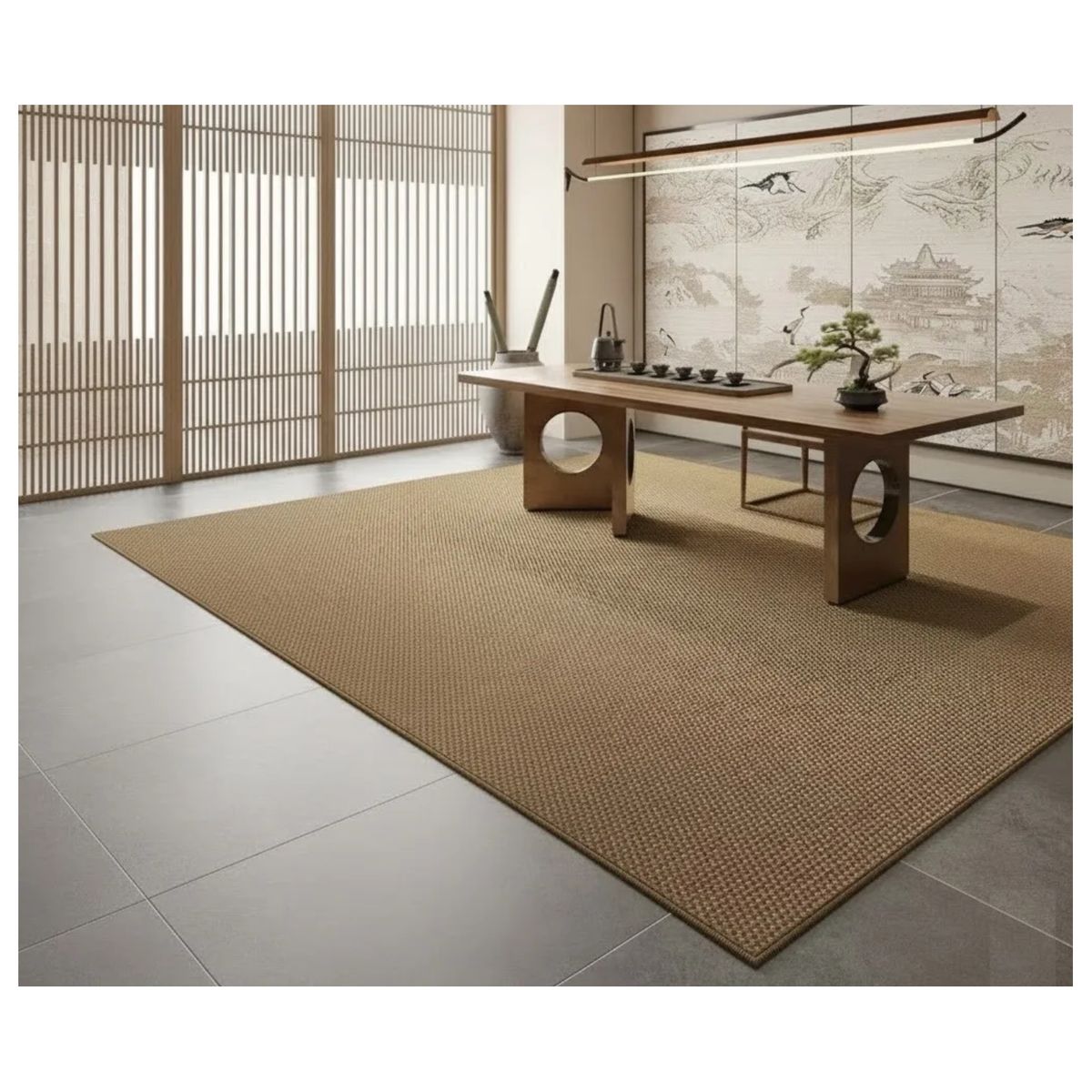 GENERICO - ALFOMBRA  MARRON MINIMALISTA TEXTURA RELIEVE GEOMÉTRICO 160X200 WM