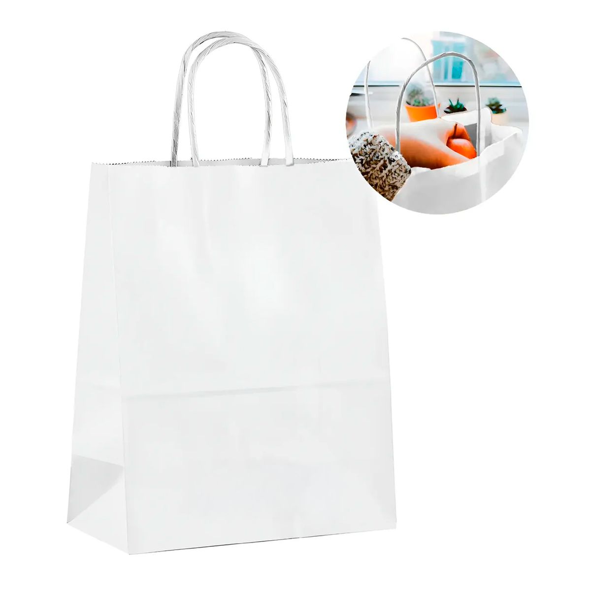GENERICO - Bolsa Papel Kraft Ecológica Blanco 15X8X21 CM Pack X30