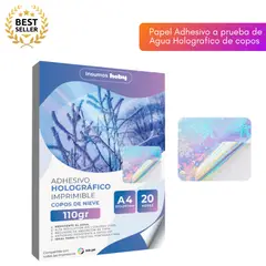 GENERICO - Papel Adhesivo Holográfico Imprimible Copos de Nieve