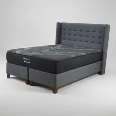 BLOCCARE - Cama Super King Box 30cm - L200cm +Colchon Black Prime -Modelo Uno+ Respaldo /Con Pata 11 cm (Gris)
