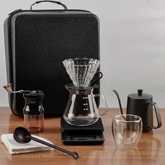 EVERSO - Kit De Cafetera Manual 9 Piezas Portatil Para Camping Viajes Negro