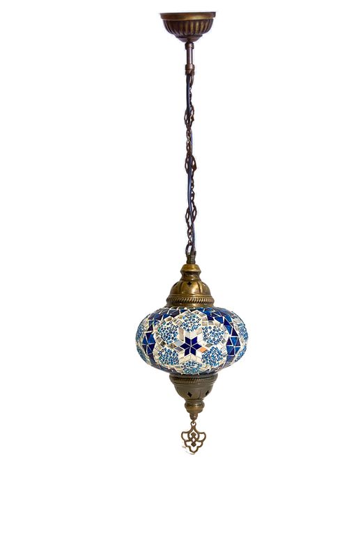 Lampara turca colgante M prisma azul y turquesa + ampolleta