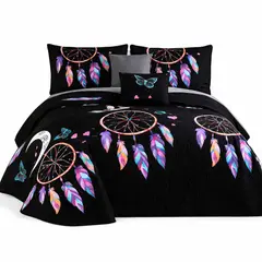 GENERICO - Cobertor de verano de 2 plazas negro modelo atrapa sueños multicolor