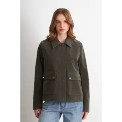 NICOPOLY - Chaqueta Tipo Gamuza Cuello Ecocuero Oliva