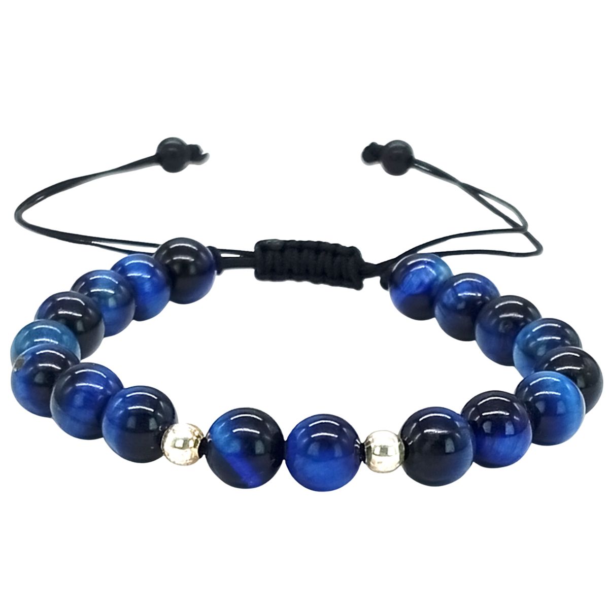 GENERICO - Pulsera Ojo de Tigre Azul y Plata Ajustable Protección Energética
