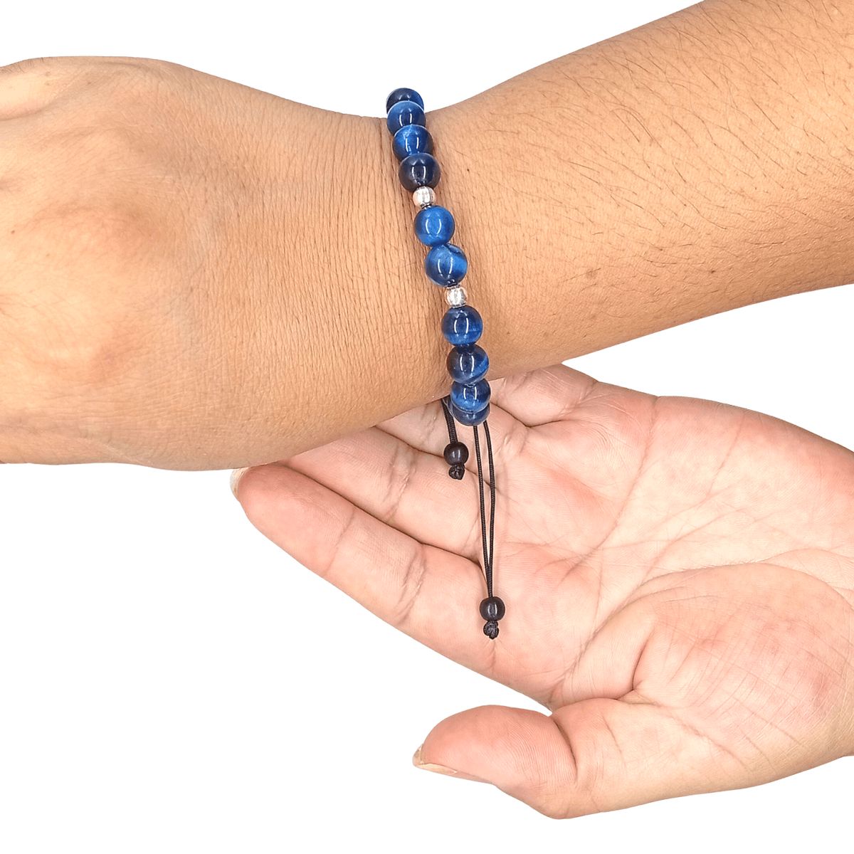 GENERICO - Pulsera Ojo de Tigre Azul y Plata Ajustable Protección Energética