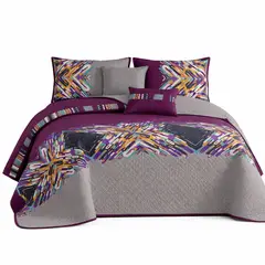 GENERICO - Cubrecama verano para 2 plazas color morado con gris estampado