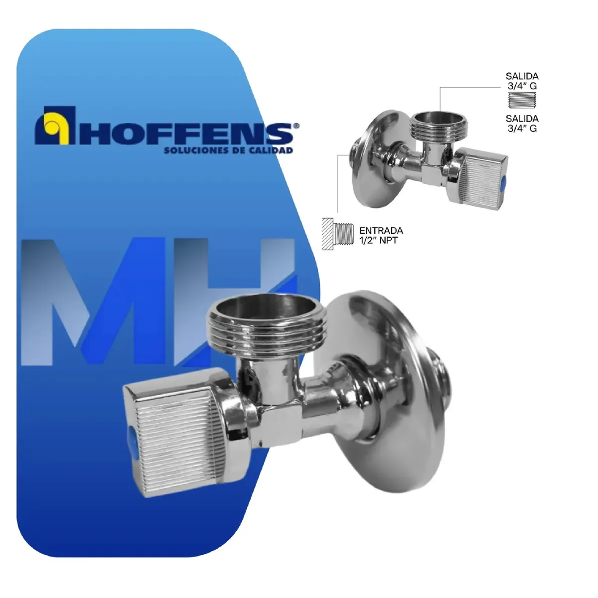 HOFFENS - Llave Angular Lavadora Un Medio Por Tres Cuartos He Bronce Cromado Hoffens