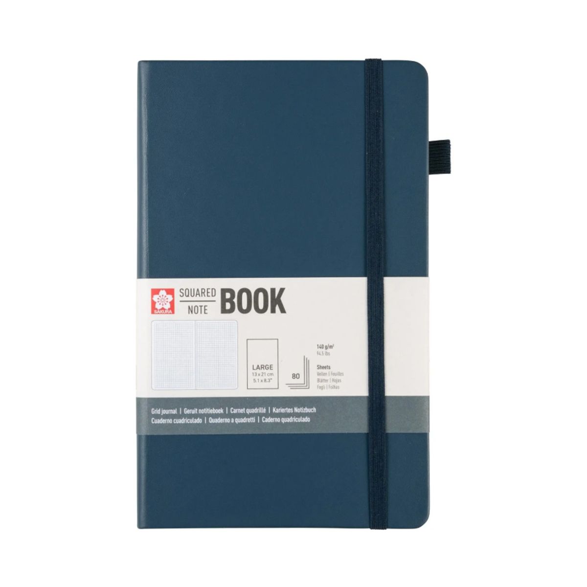SAKURA - Libreta Hoja Crema Con Cuadrados 13x21cmAzul Indigo, SAKURA
