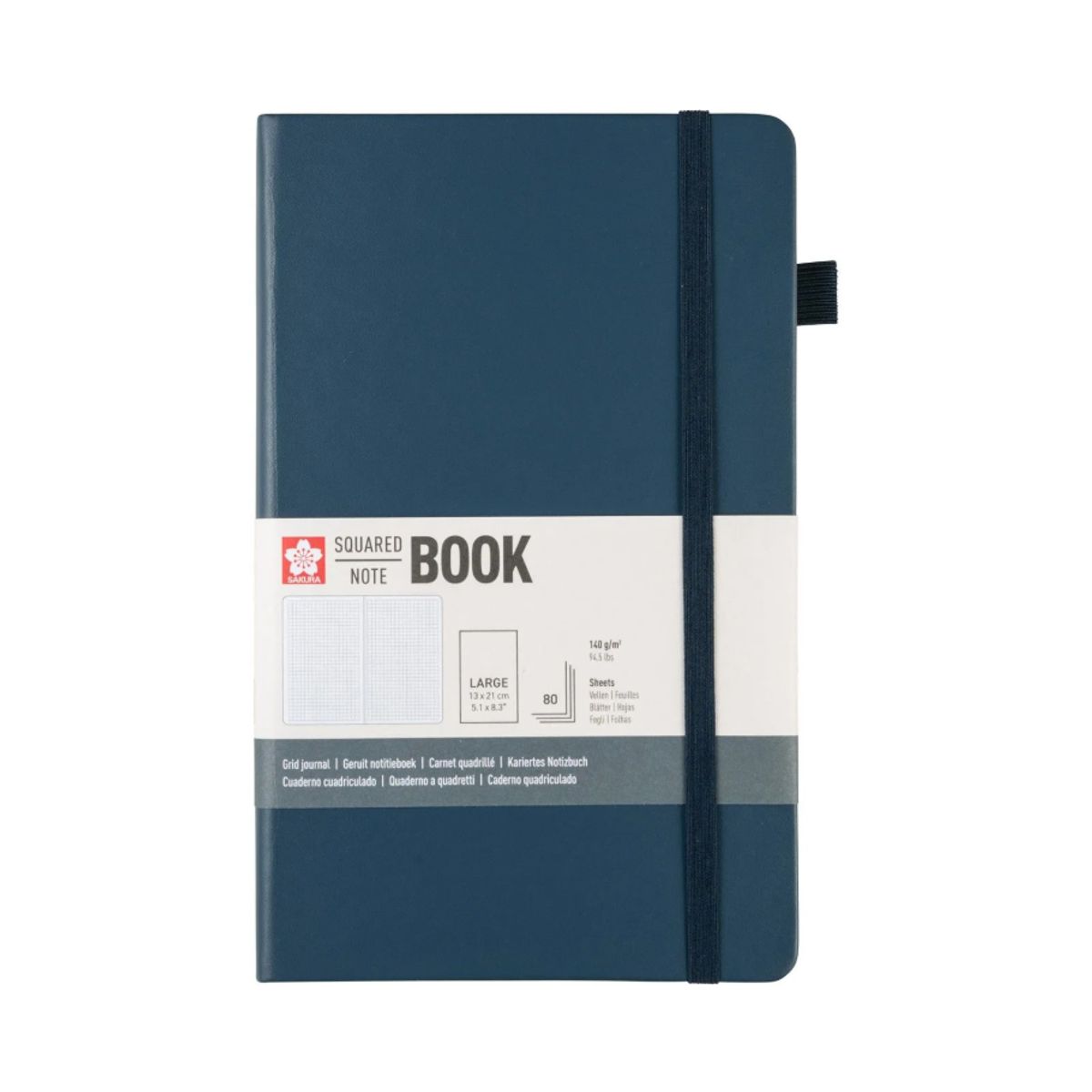 SAKURA - Libreta Hoja Crema Con Cuadrados 13x21cmAzul Indigo, SAKURA