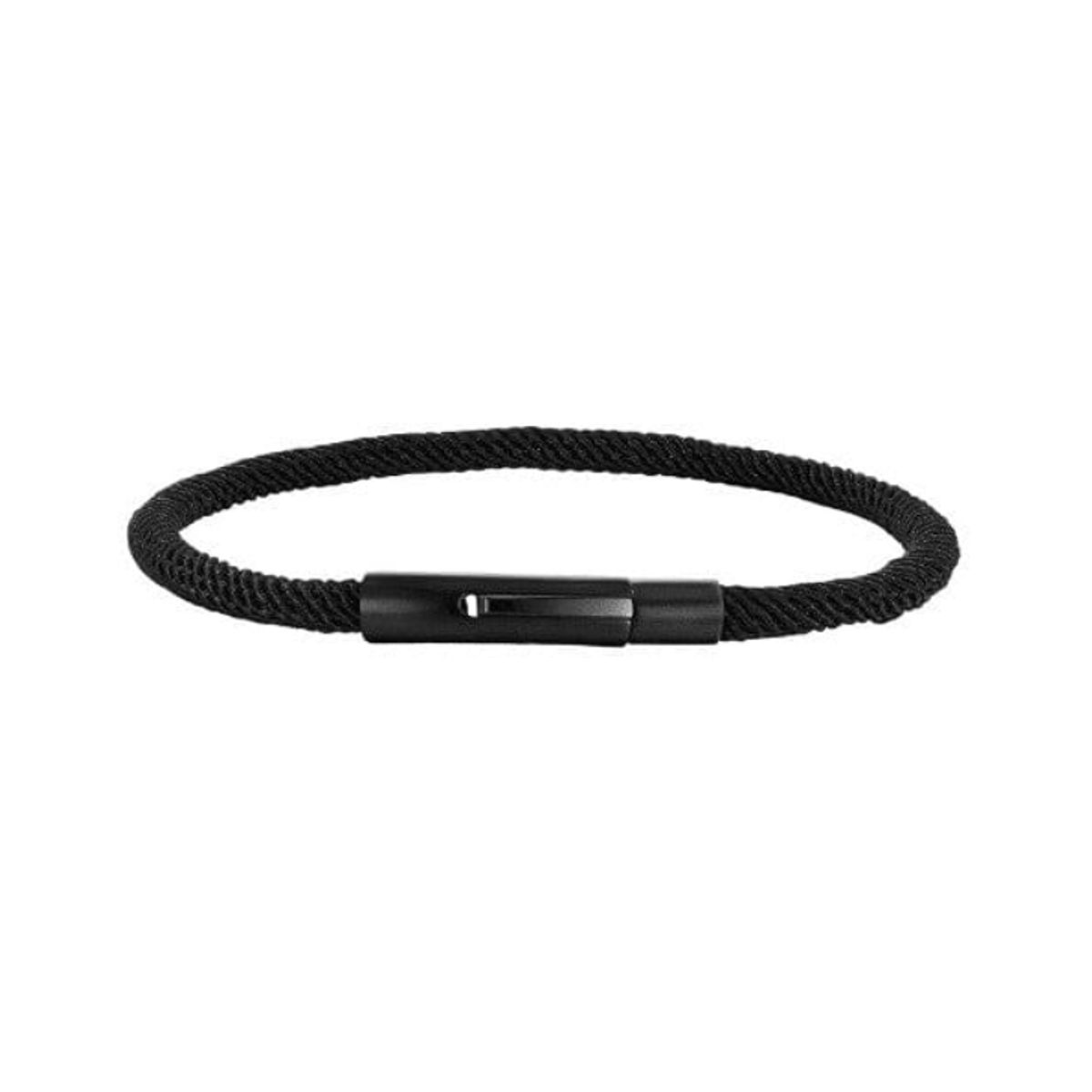 GOIA - Pulsera Cuerda de CuerinaAcero Inoxidable 4mm x 21cm Negra