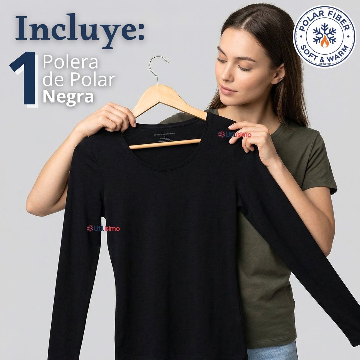 UTILISIMO - Camiseta Polera Polar Primera Capa Negro Manga Larga Mujer