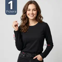 UTILISIMO - Camiseta Polera Polar Primera Capa Negro Manga Larga Mujer