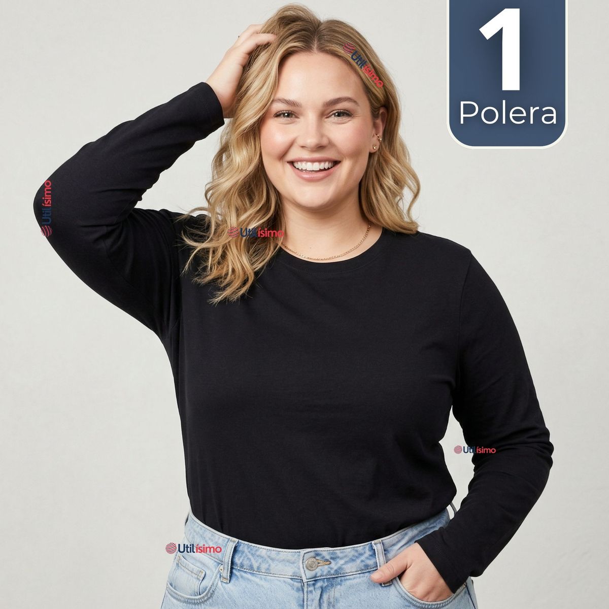 UTILISIMO - Camiseta Polera Polar Primera Capa Negro Manga Larga Mujer