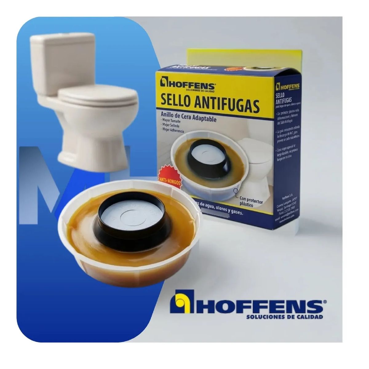 HOFFENS - Sello Cera Antifugas Wc Hoffens Con Guia Plastica Antihongos