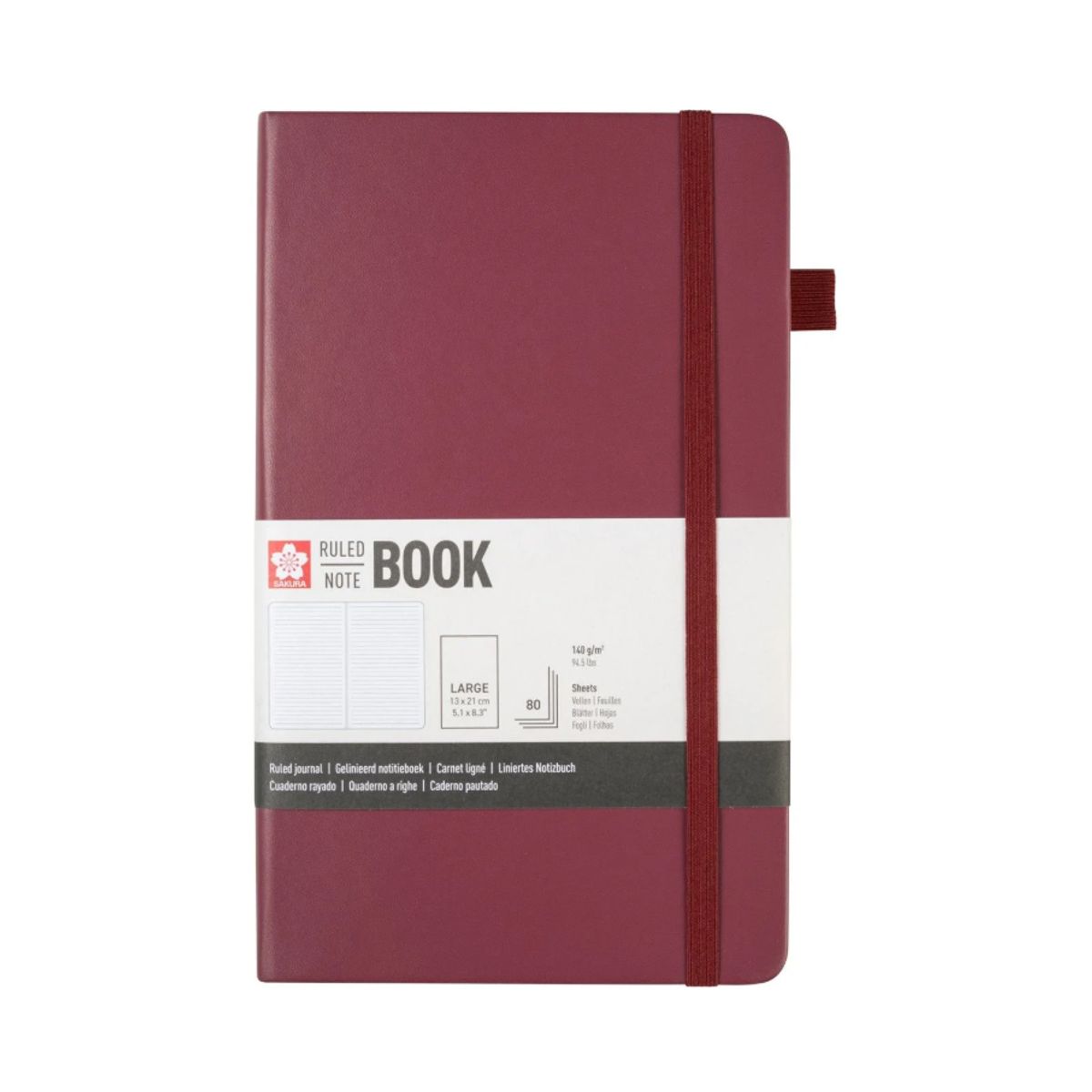 SAKURA - Libreta Hoja Crema Con Cuadrados 13x21cmBurdeo, Sakura