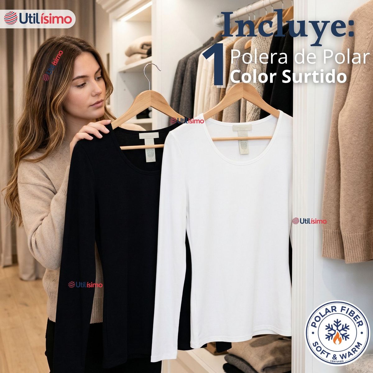 UTILISIMO - Camiseta Polera Polar Primera Capa Manga Larga Colores Surtidos Mujer