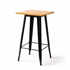 ARTIHOGAR - Mesa Tolix Bar 60x60x107 Cm con Cubierta en Madera 30 mm