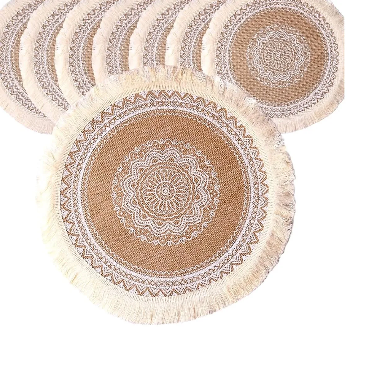 GENERICO - Set 4 Manteles Individuales De Mesa con decoración Etnia, yute 38cm