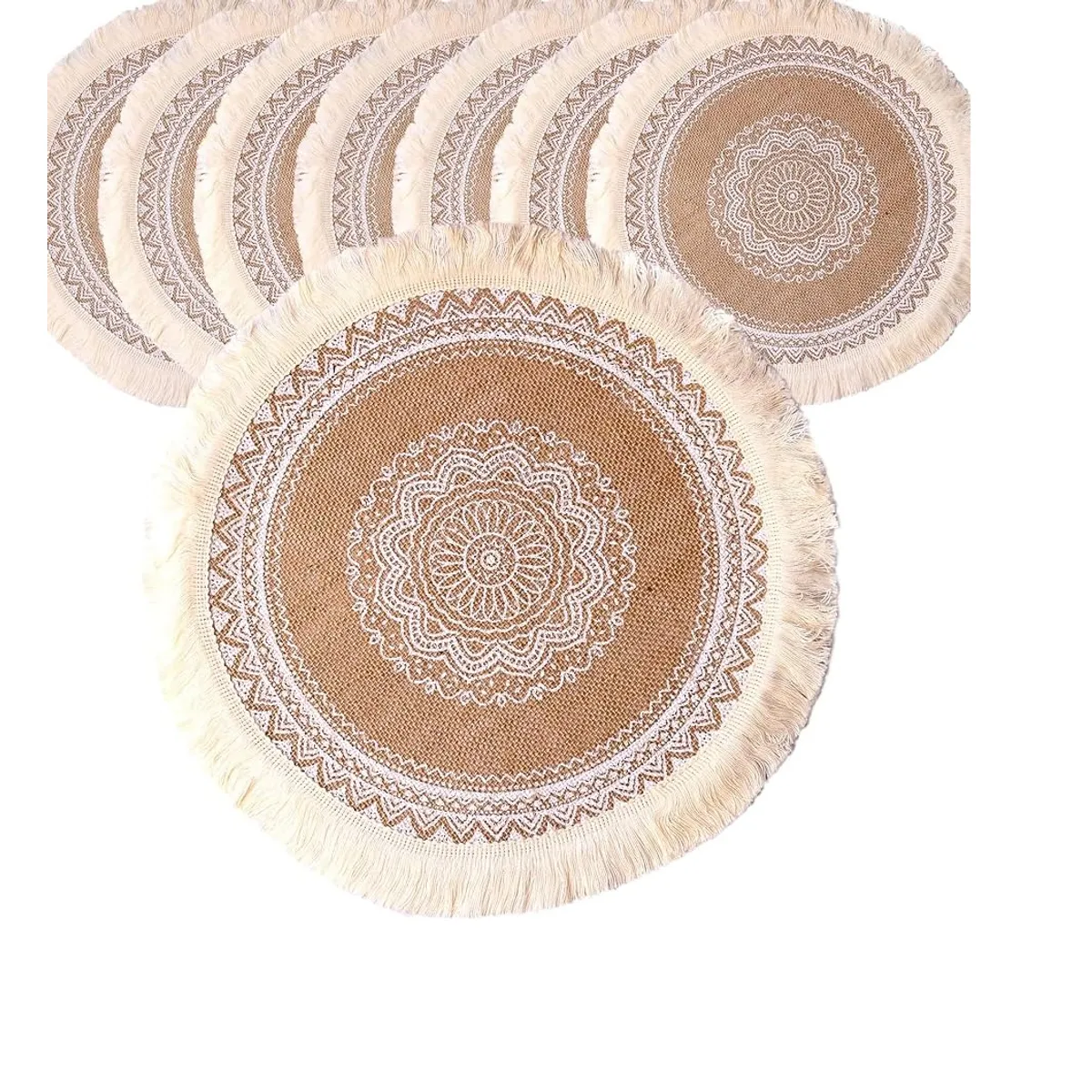 GENERICO - Set 4 Manteles Individuales De Mesa con decoración Etnia, yute 38cm