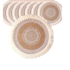 GENERICO - Set 4 Manteles Individuales De Mesa con decoración Etnia, yute 38cm
