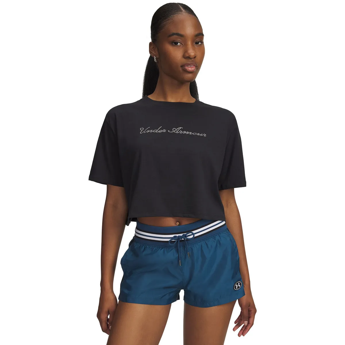 UNDER ARMOUR - Polera M/C Mujer W Wordmark Crop Ss Polera Negro UNDER ARMOUR