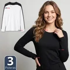 UTILISIMO - Pack 3 Camisetas Poleras Polar Primera Capa Manga Larga Colores Surtidos Mujer