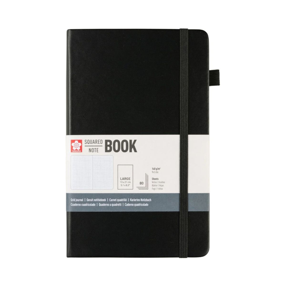 SAKURA - Libreta Hoja Crema Con Cuadrados 13x21cmNegro, SAKURA