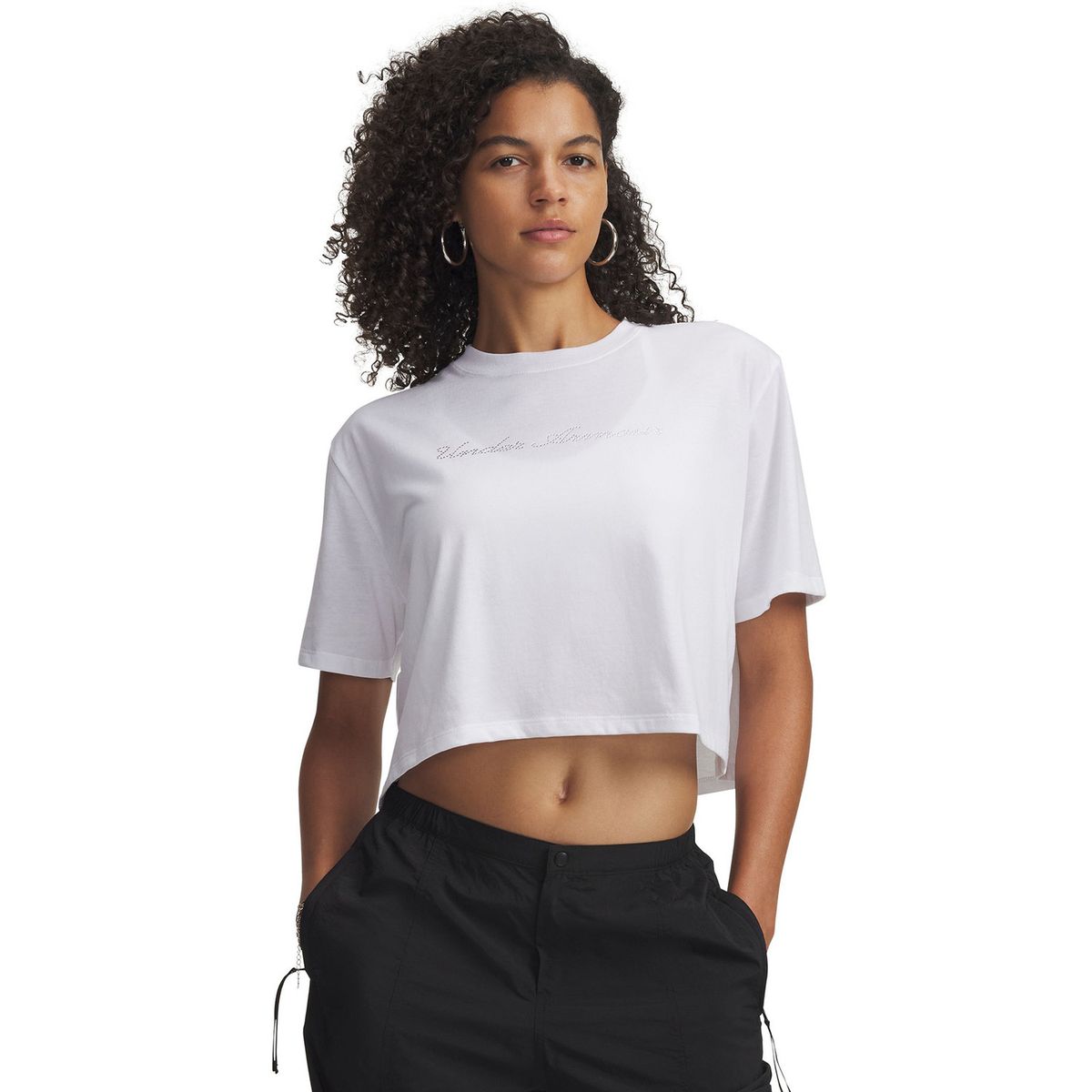 UNDER ARMOUR - Polera M/C Mujer W Wordmark Crop Ss Polera Blanco UNDER ARMOUR