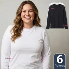 UTILISIMO - Pack 6 Camisetas Poleras Polar Primera Capa Manga Larga Colores Surtidos Mujer