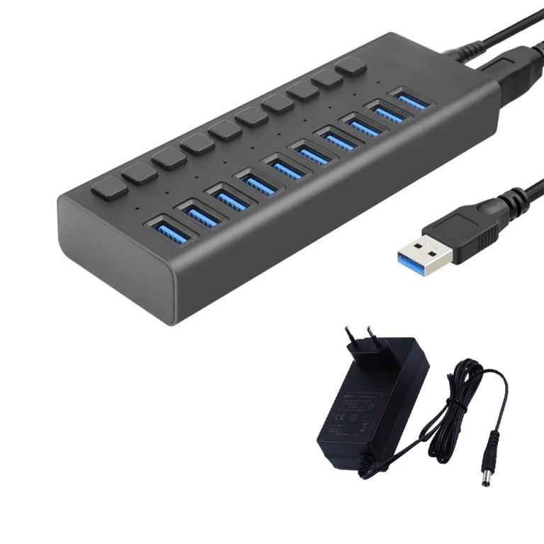 Hub USB 3.0  10 Puertos (Led indicador, 5Gbps, 12V)