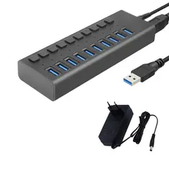 TECNOLAB - Hub USB 3.0 – 10 Puertos (Led indicador, 5Gbps, 12V)