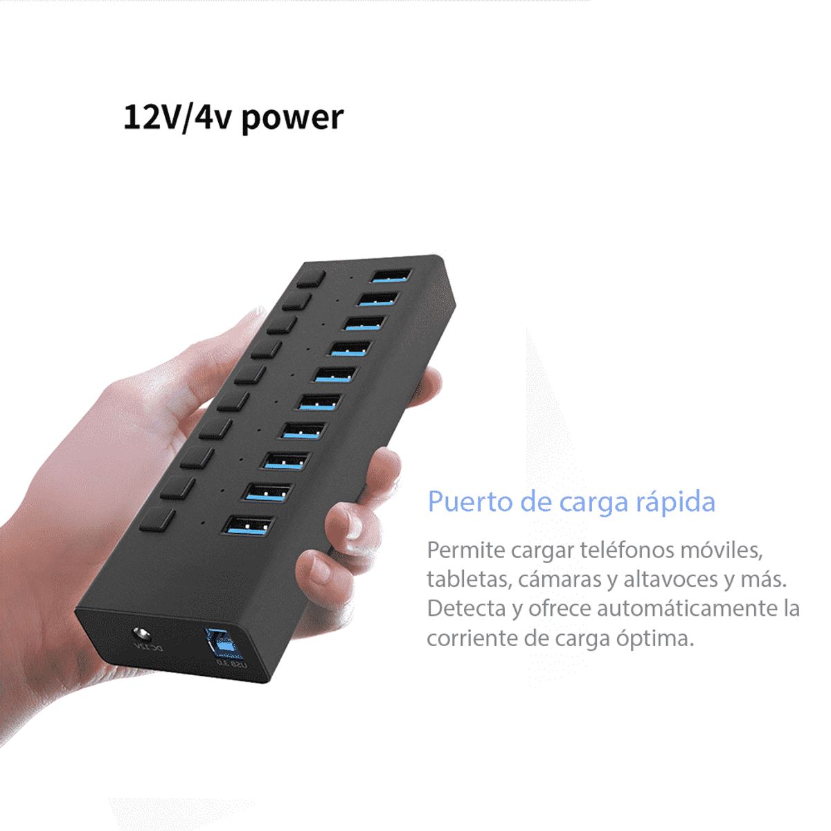 TECNOLAB - Hub Tecnolab USB 3.0 – 10 Puertos (Led indicador, 5Gbps, 12V)