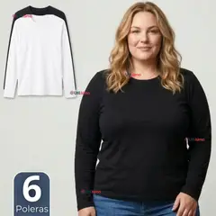 UTILISIMO - Pack 6 Camisetas Poleras Polar Primera Capa Manga Larga Colores Surtidos Mujer