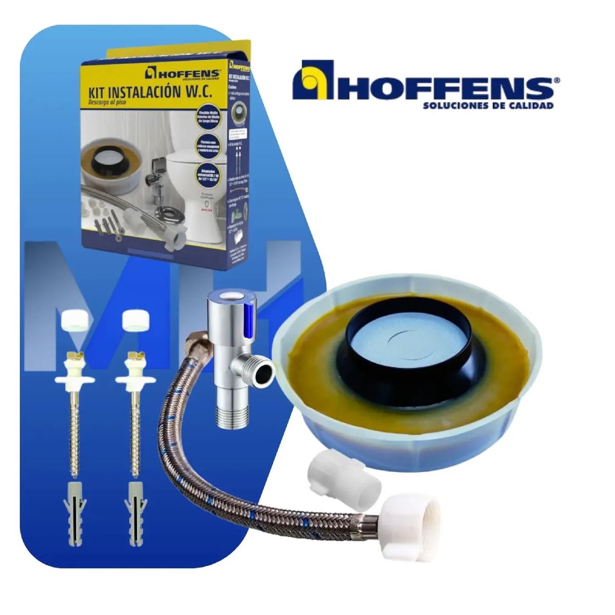 HOFFENS - Kit Instalacion Wc Completo Sello +pernos+ Flexible Hoffens