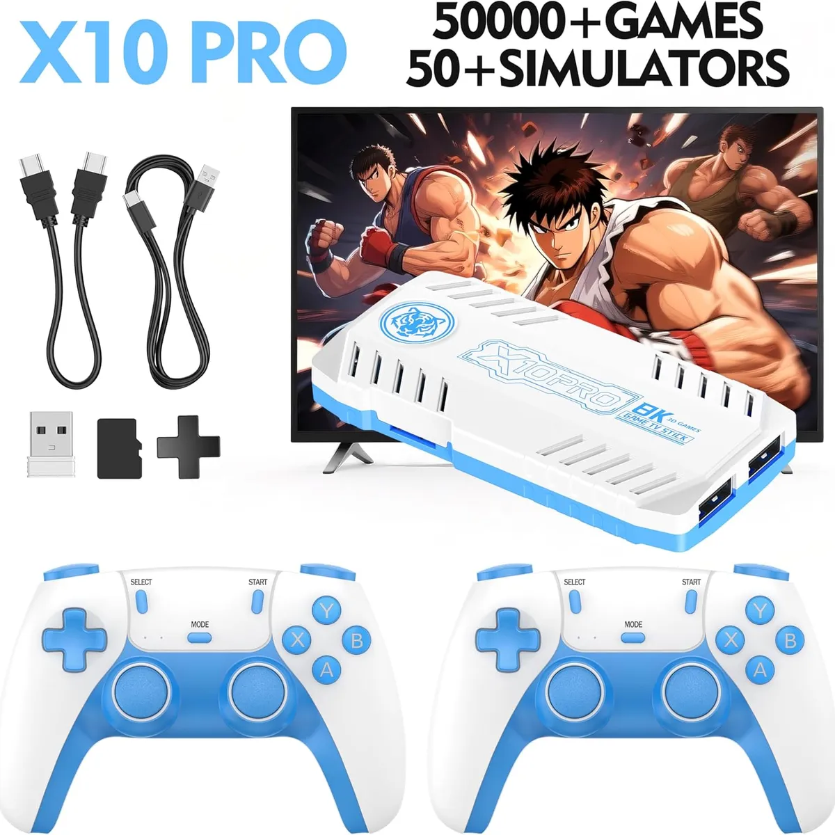 PUREPOWER - X10 PRO Retro Game Stick con más de 50000 juegos 4K HDMI HD Plug con 2 controladores