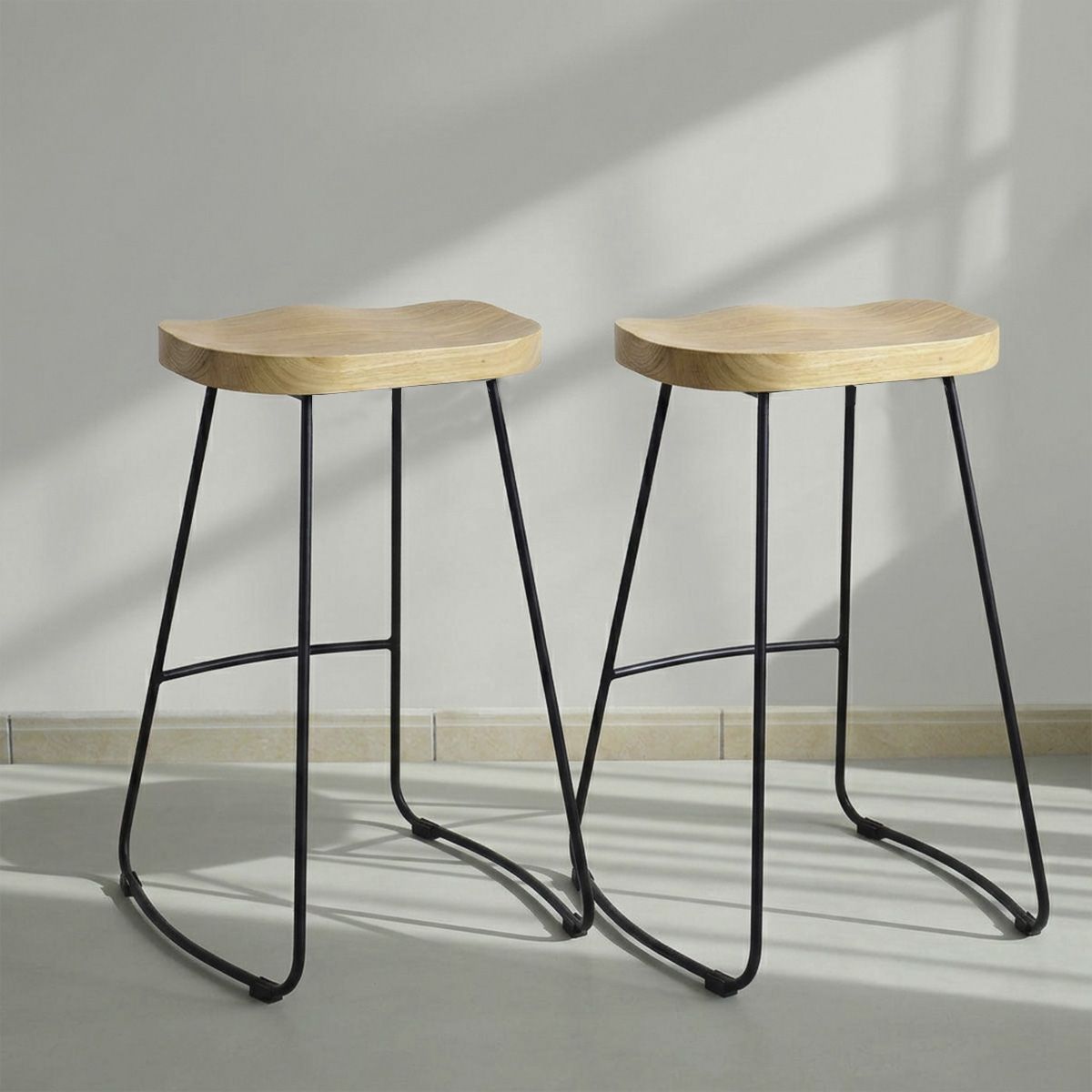 VENHOOUSE - Pack 2 Sillas Piso Bar Taburete Nara Madera Exterior O Cocina Negro