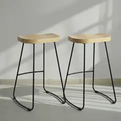 VENHOOUSE - Pack 2 Sillas Piso Bar Taburete Nara Madera Exterior O Cocina Negro