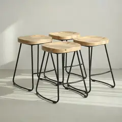 VENHOOUSE - Pack 4 Sillas Piso Bar Taburete Nara Madera Exterior O Cocina Negro