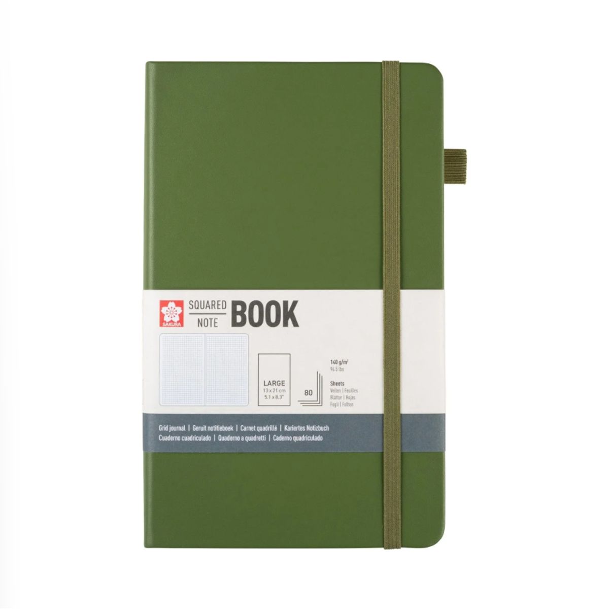 SAKURA - Libreta Hoja Crema Con Cuadrados 13x21cmVerde Pino, Sakura
