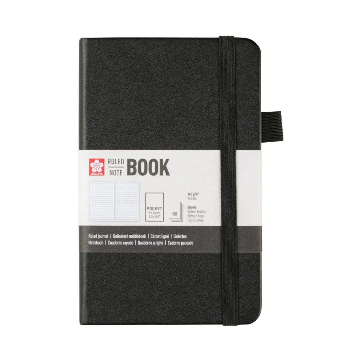 SAKURA - Libreta Hoja Crema Con Cuadrados 9x14cmNegro, Sakura